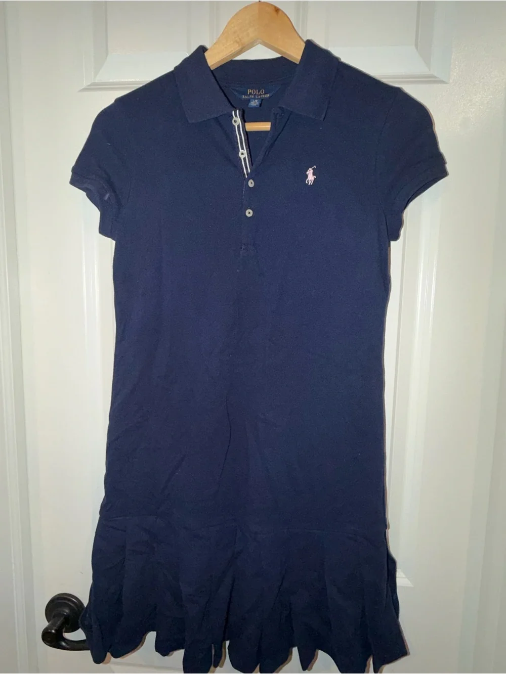 Polo by Ralph Lauren Girls  Navy Polo Dress with Pink Pony 12-14